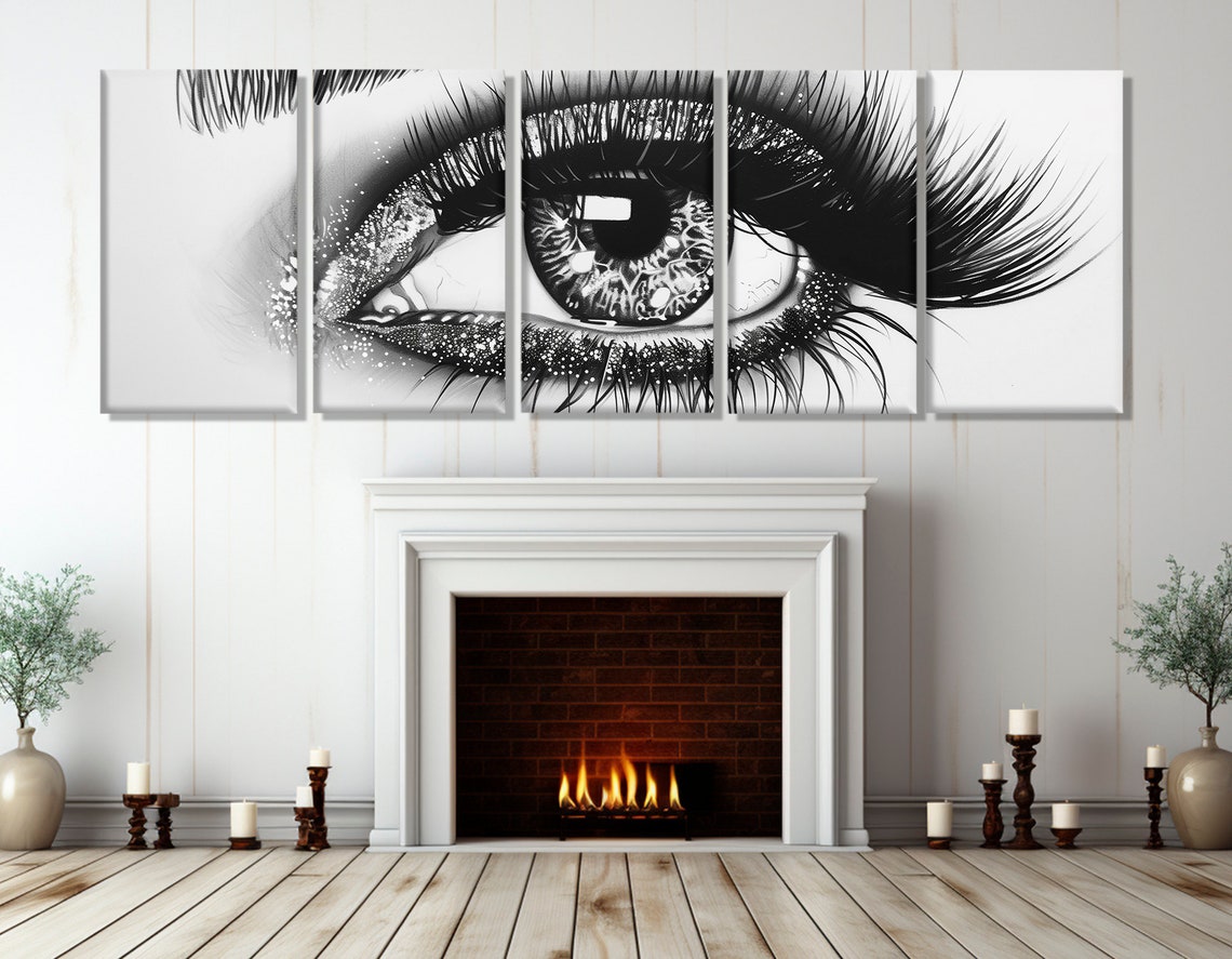 Dramatic Black and White Woman Eye Panoramic Makeup Studio Wall Art - Image 3
