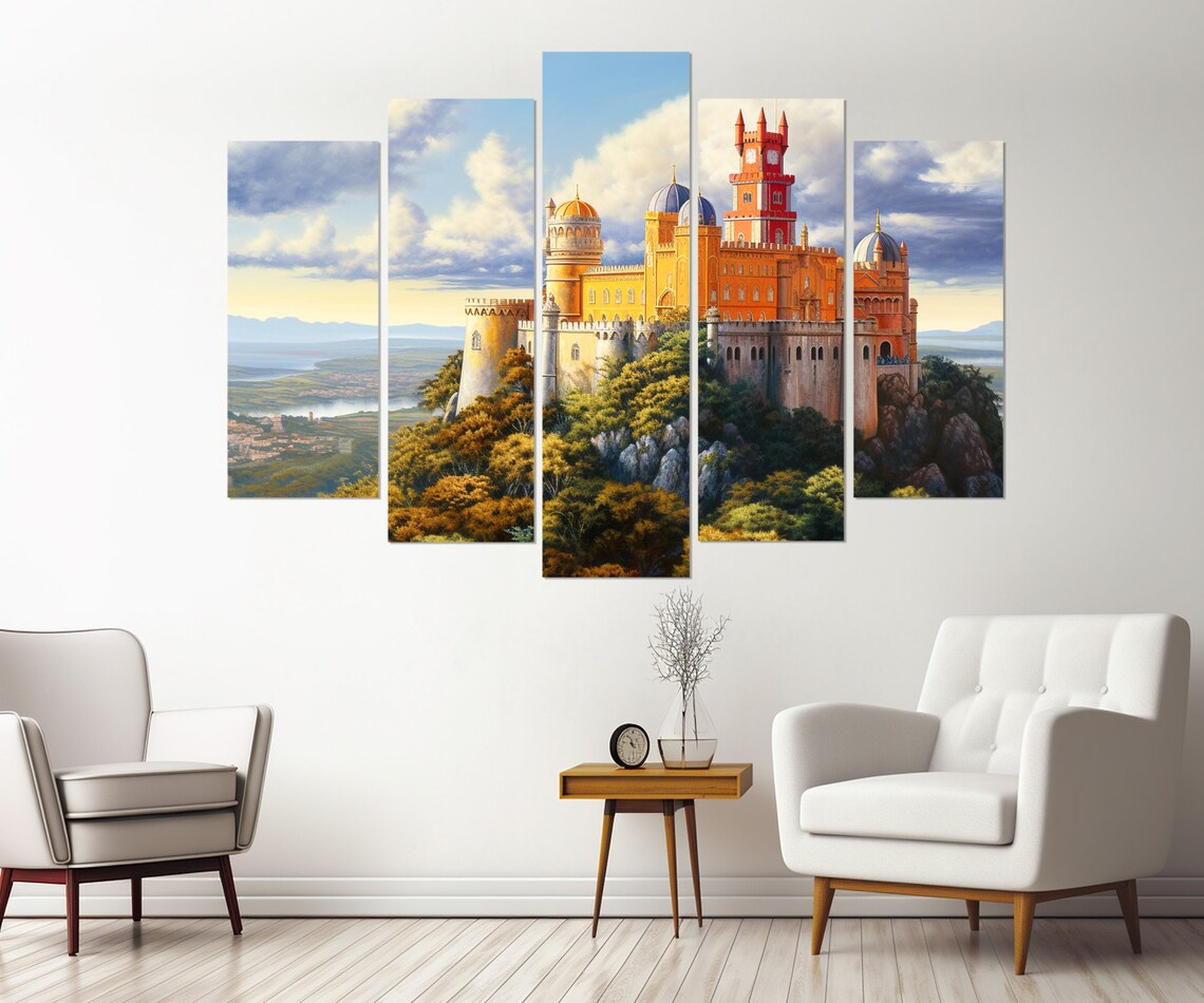 Pena Palace In Sintra Portugal Print Portugal Wall Art Pena Palace Painting Pena Palace Art Framed And Ready To Hang - Image 3