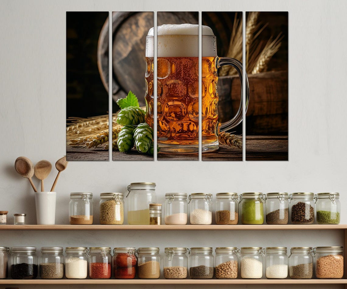 Frosty Beer Stein Glass Mug Hops Wheat Rustic Pub Bar Kitchen Poster - Image 3