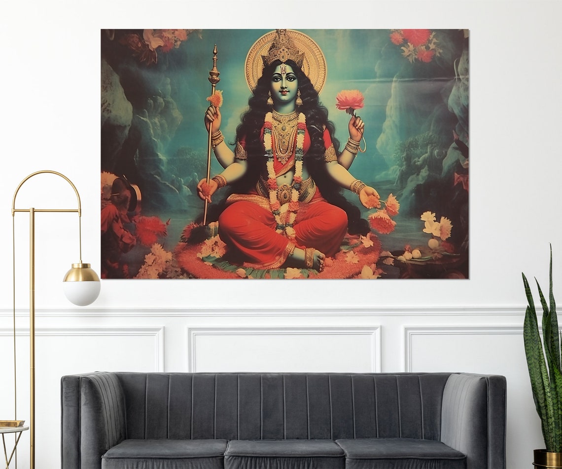 Mata Matangi Goddess Green Skin Parrot Hindu Goddess Wall Poster