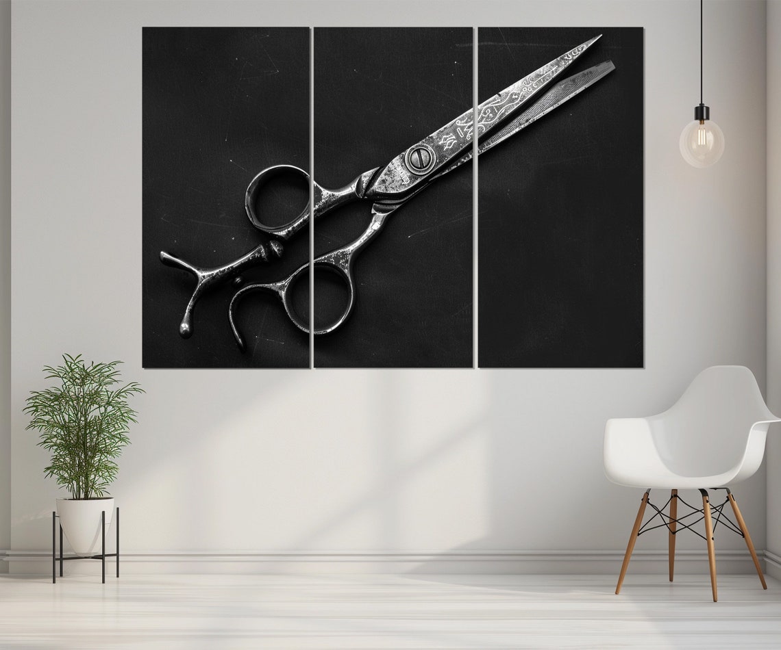 Vintage Engraved Barber Shears Black Background Hair Salon Poster - Image 4