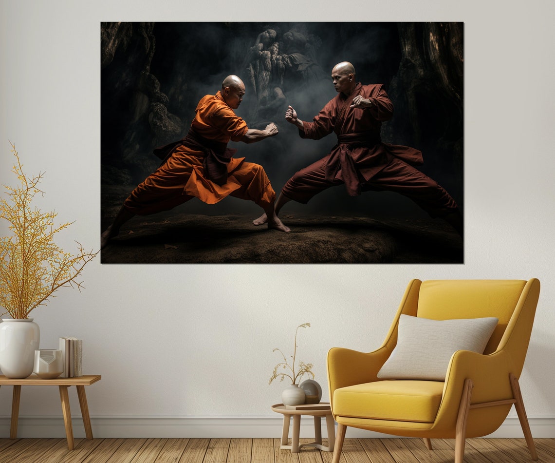 Shaolin Monks Sparring Kung Fu Dark Cave Dramatic Martial Art Poster - Image 2