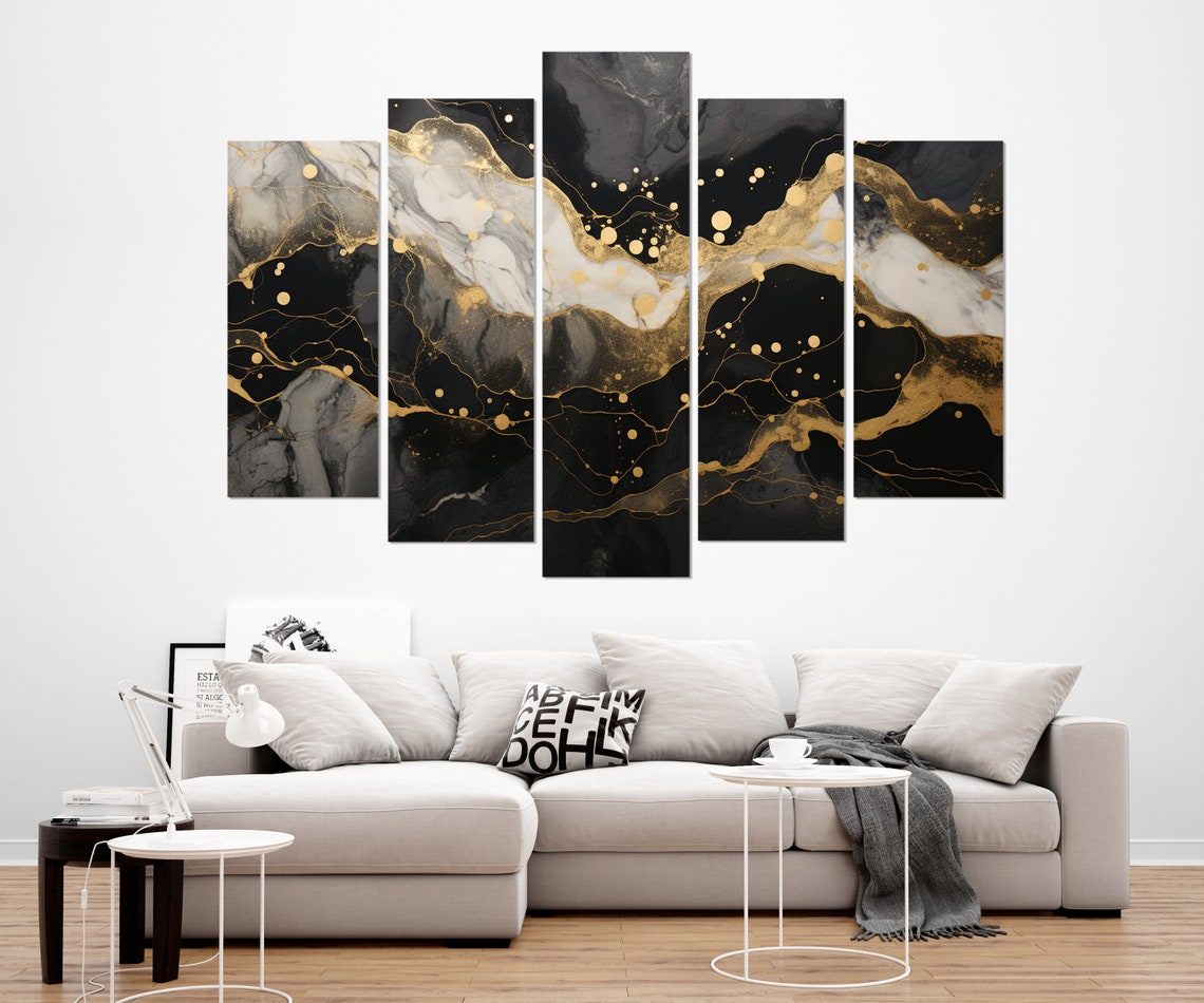 Black Marble Gold Veins Dark Abstract Luxury Modern Elegant Poster - Image 2