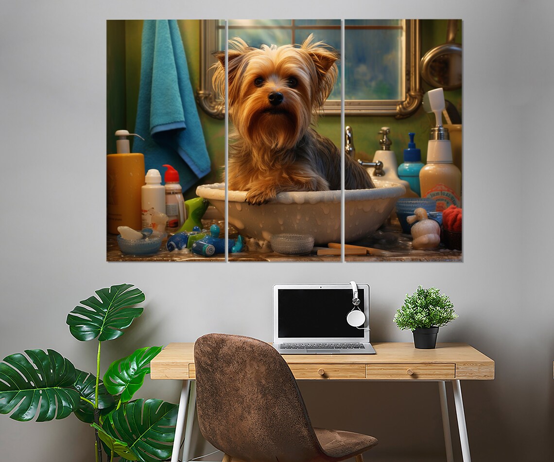 Yorkshire Terrier In Bathroom Sink Grooming Products Funny Poster - Image 3