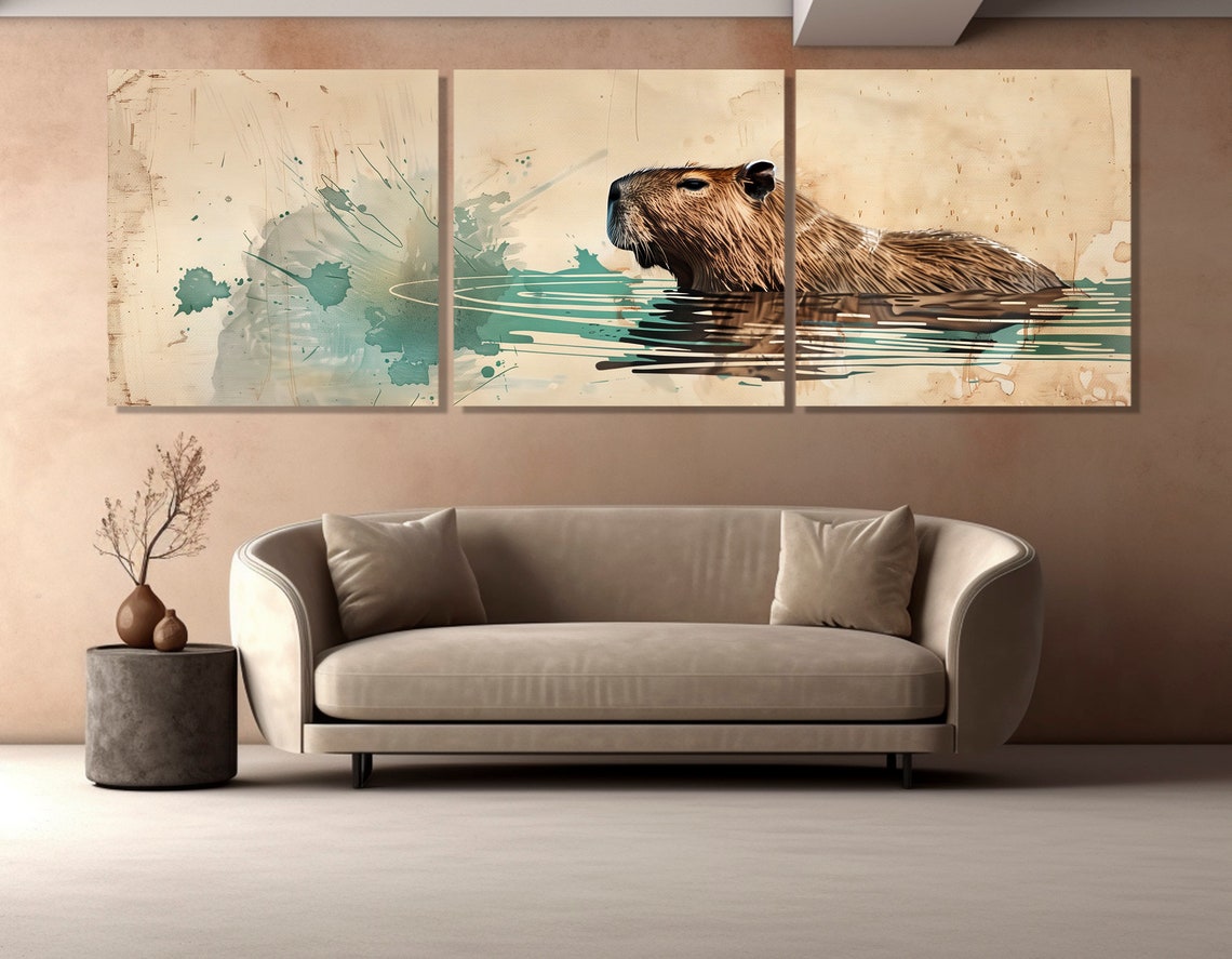 Capybara Swimming Abstract Watercolor Minimalist Animal Poster - Image 4