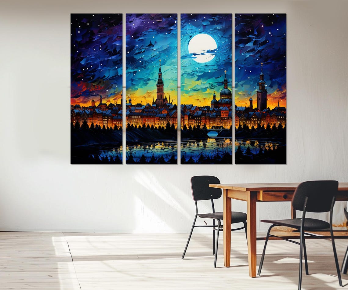 Munich Germany Old Town Churches Moonlit Starry Night River Poster - Image 2