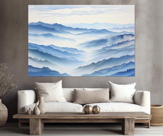 Misty Blue Ridge Mountains National Park Print Appalachian Mountains Poster Foggy Forest Wall Art Framed Ready To Hang