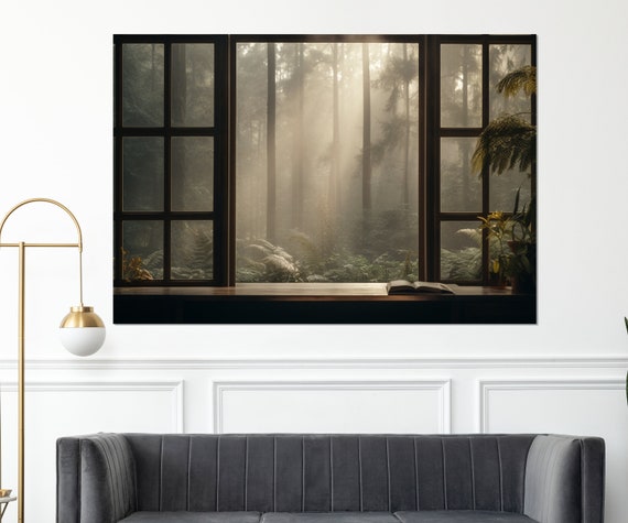 Open Window With Tropical Forest View Painting Print Forest Art Framed And Ready To Hang