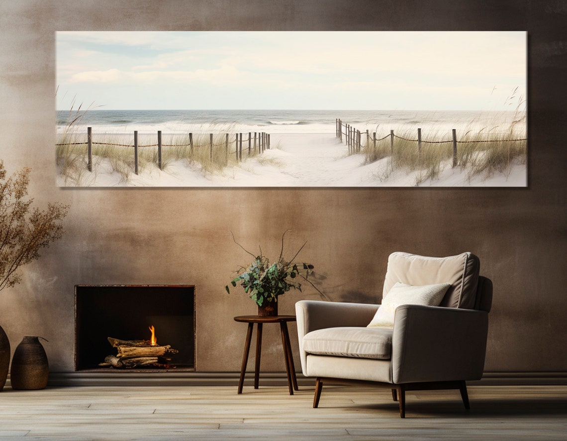 Serene Beach Dune Path Neutral Tones Coastal Painting Panoramic Poster