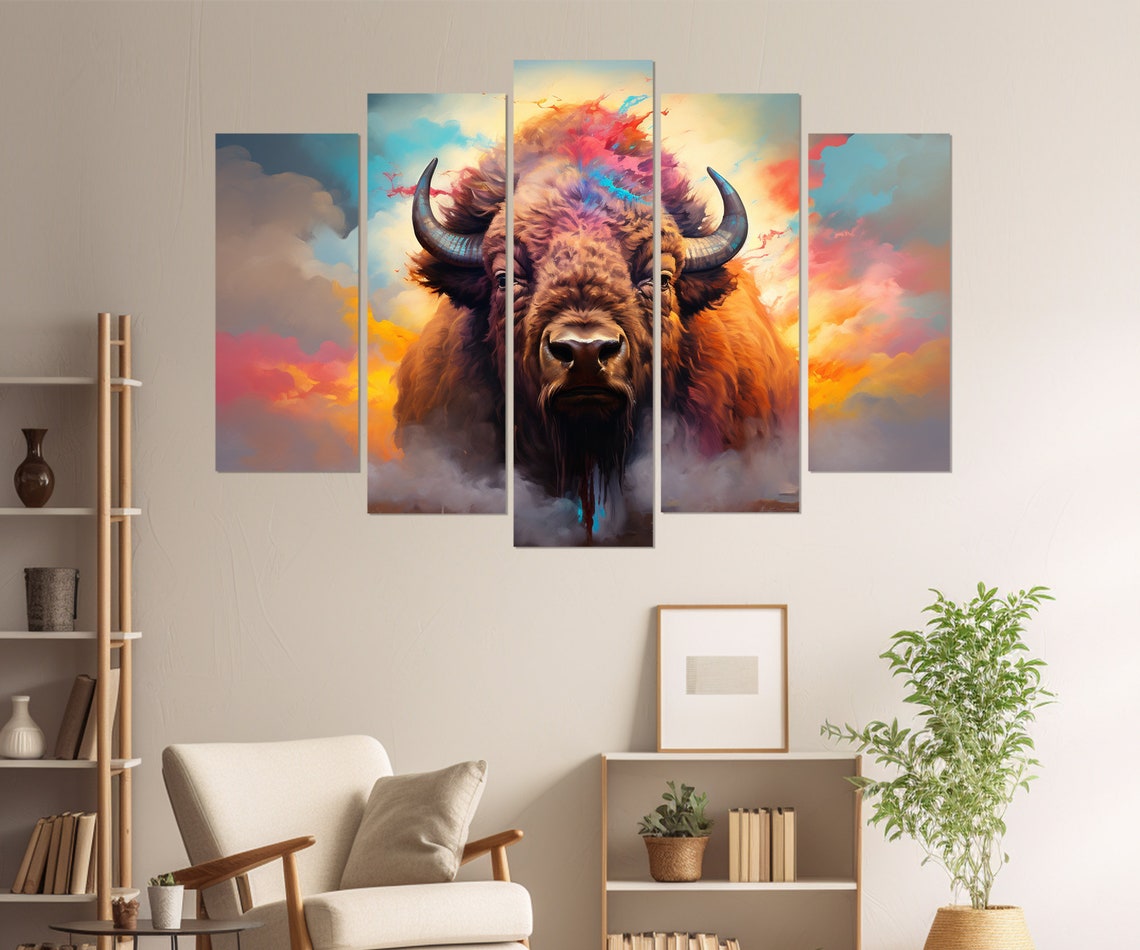 Majestic Bison Emerging From Colorful Sunset Clouds Wildlife Poster - Image 3