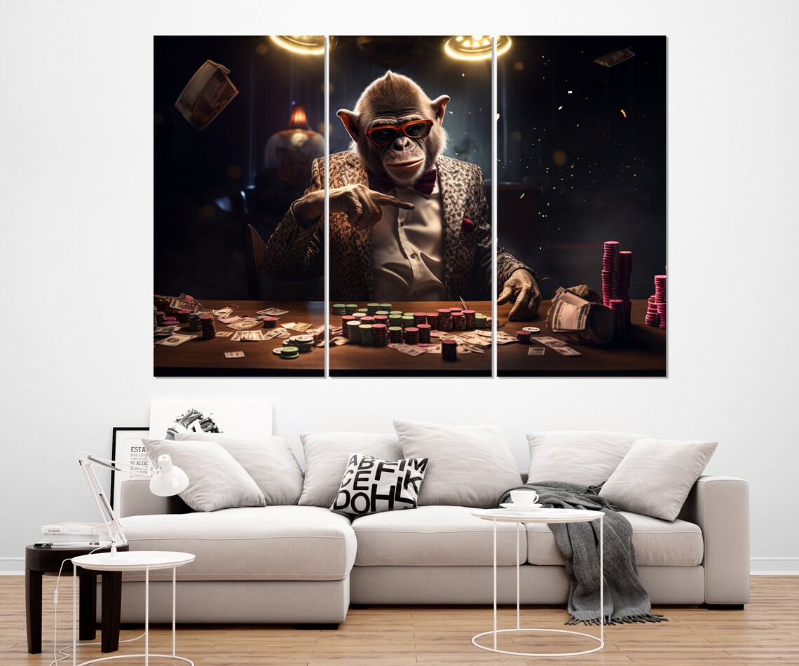 Cool Monkey Poker Night Red Sunglasses Chips Cash Casino Wall Art Poster - Image 3