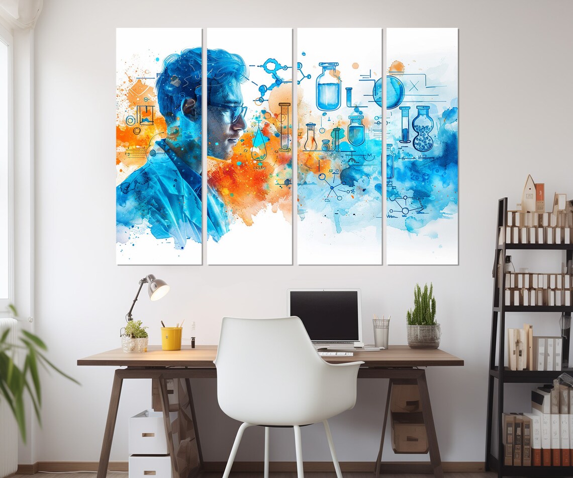 Watercolor Scientist Portrait Chemistry Lab Beakers Medical Art Poster - Image 3