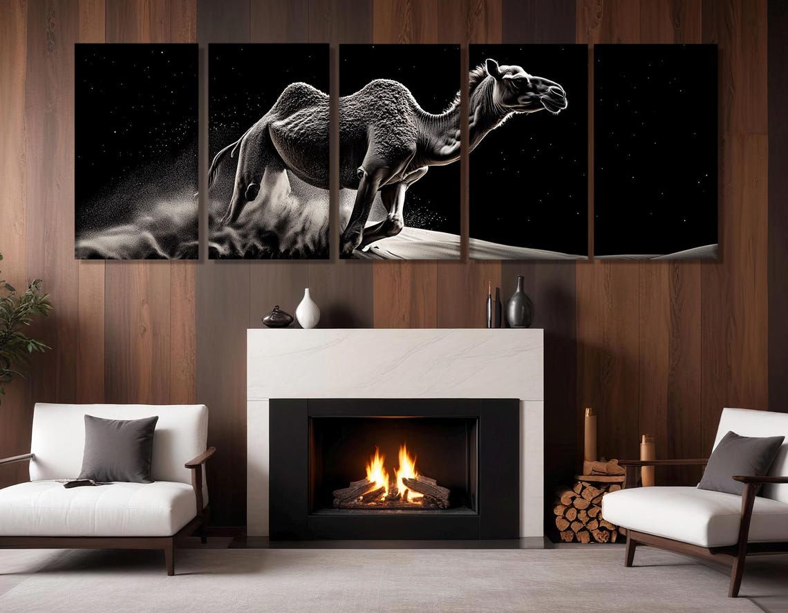 Large Abstract Camel Print Scenic Camel In Desert Painting Camel Wall Art Camel Poster Framed And Ready To Hang - Image 2