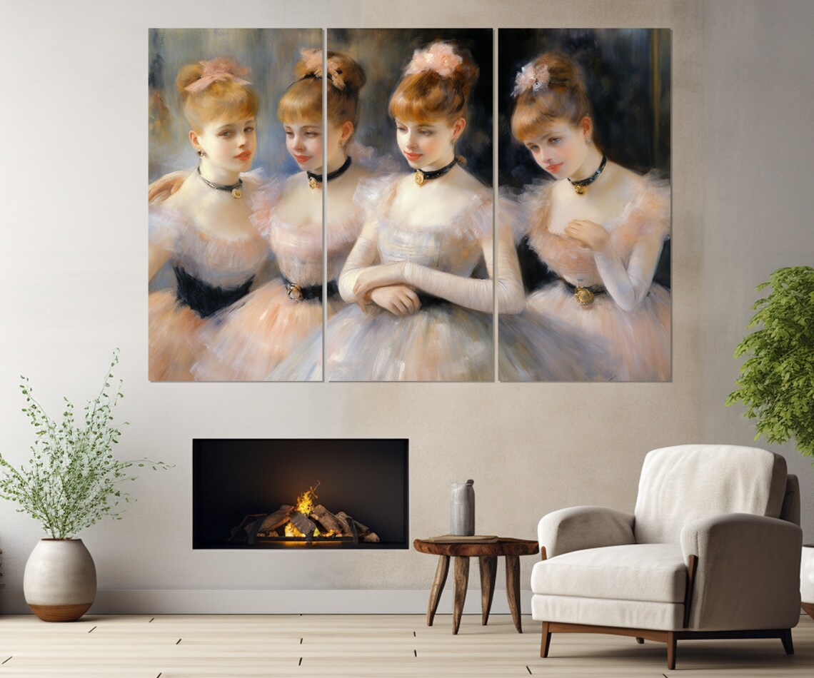 Four Ballerinas Pink Tutus Impressionist Ballet Dancers Graceful Wall Art - Image 4