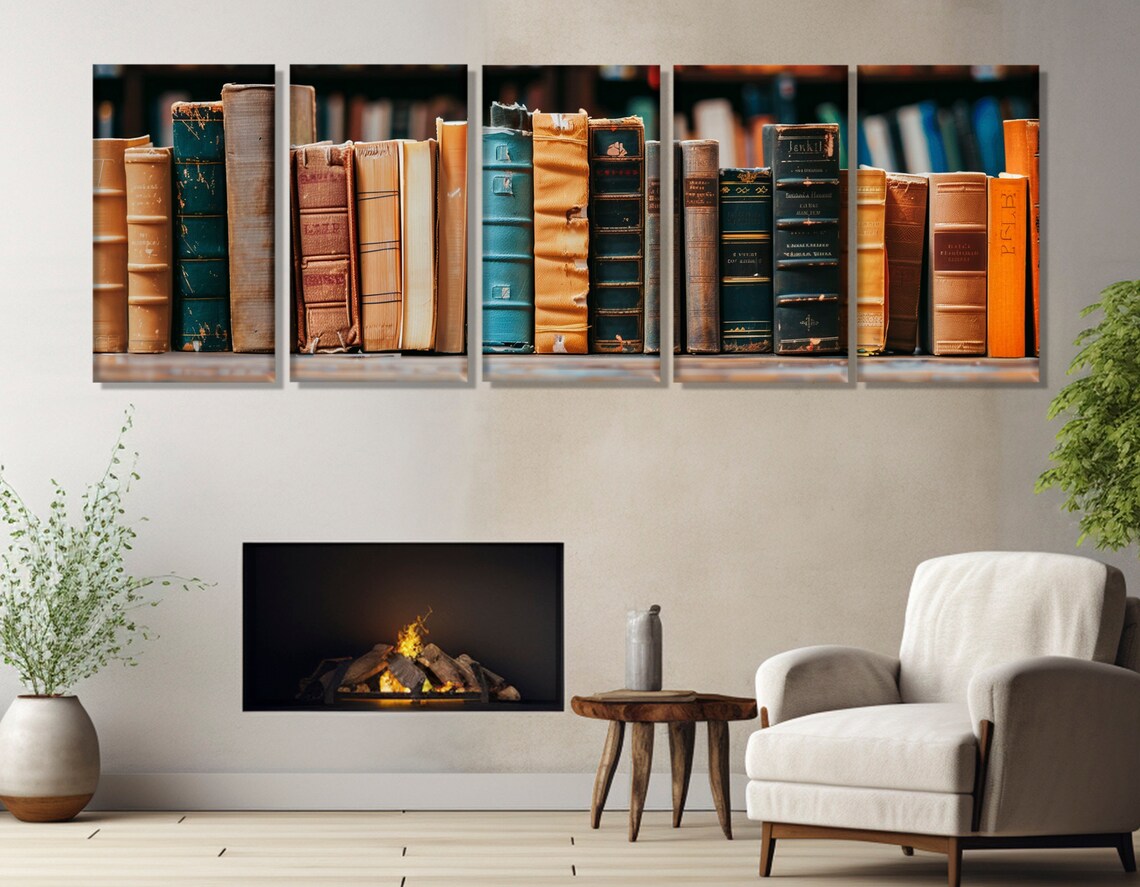Retro Shelf of Old Books Poster, Library Wall Art - Image 2