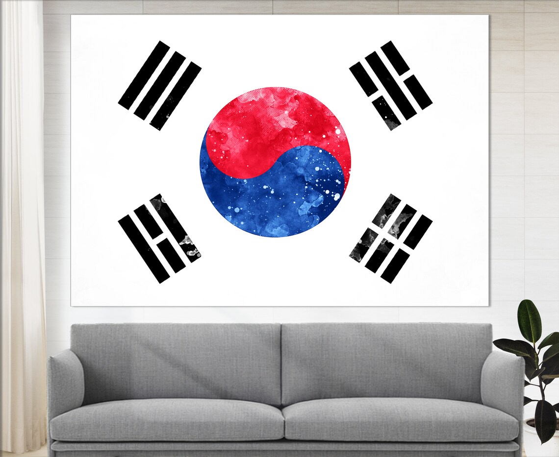South Korea Flag Grunge Watercolor Taegeuk Yin Yang Trigrams Poster