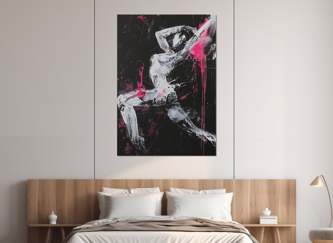 Abstract Dancer Figure White Pink Gestural Paint Black Dance Art Poster - Image 4