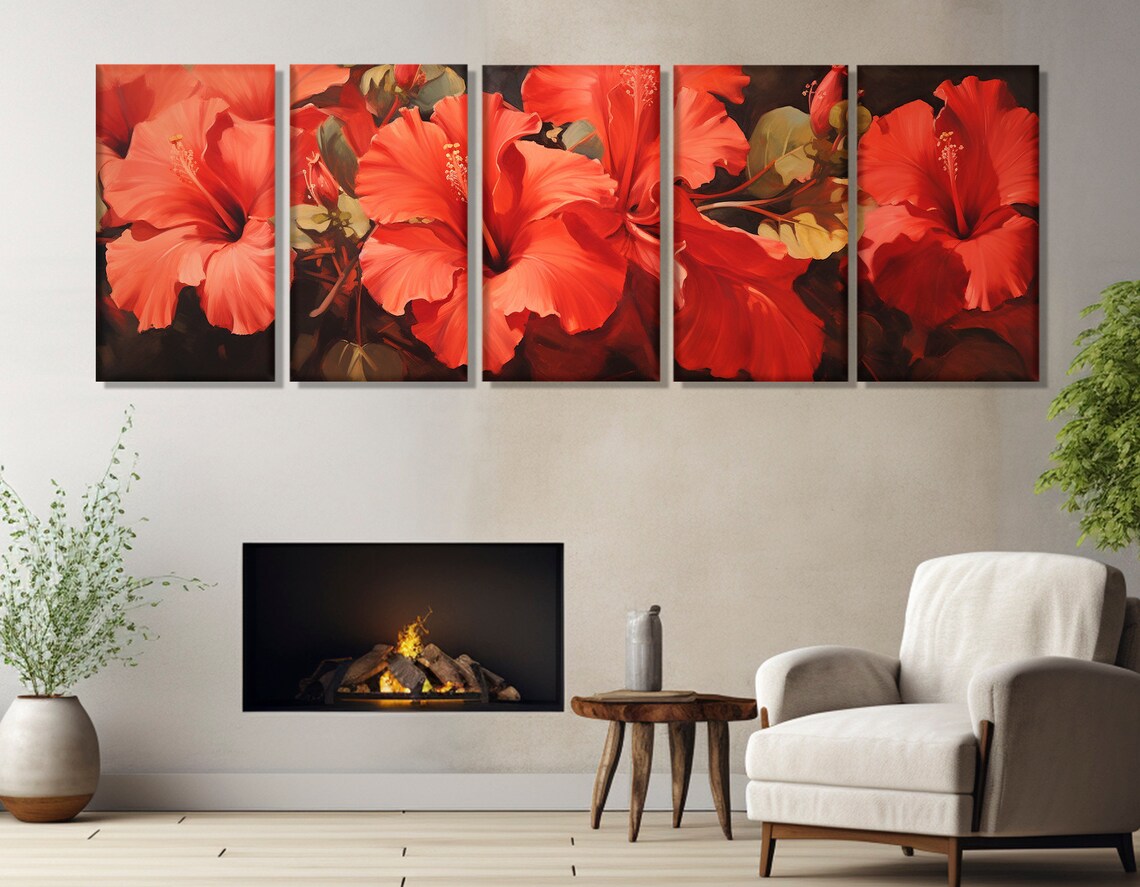 Large Red Hibiscus Flowers Abstract Floral Art Print - Image 3