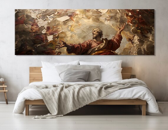 Baroque Religious Fresco Saint Among Clouds Vintage Catholic Art Print