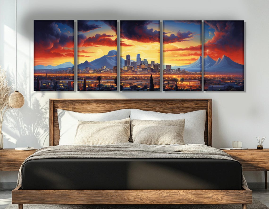 Scenic Phoenix Sunset Print Abstract Phoenix Skyline Phoenix Painting Phoenix Wall Art Phoenix Poster Framed And Ready To Hang - Image 3