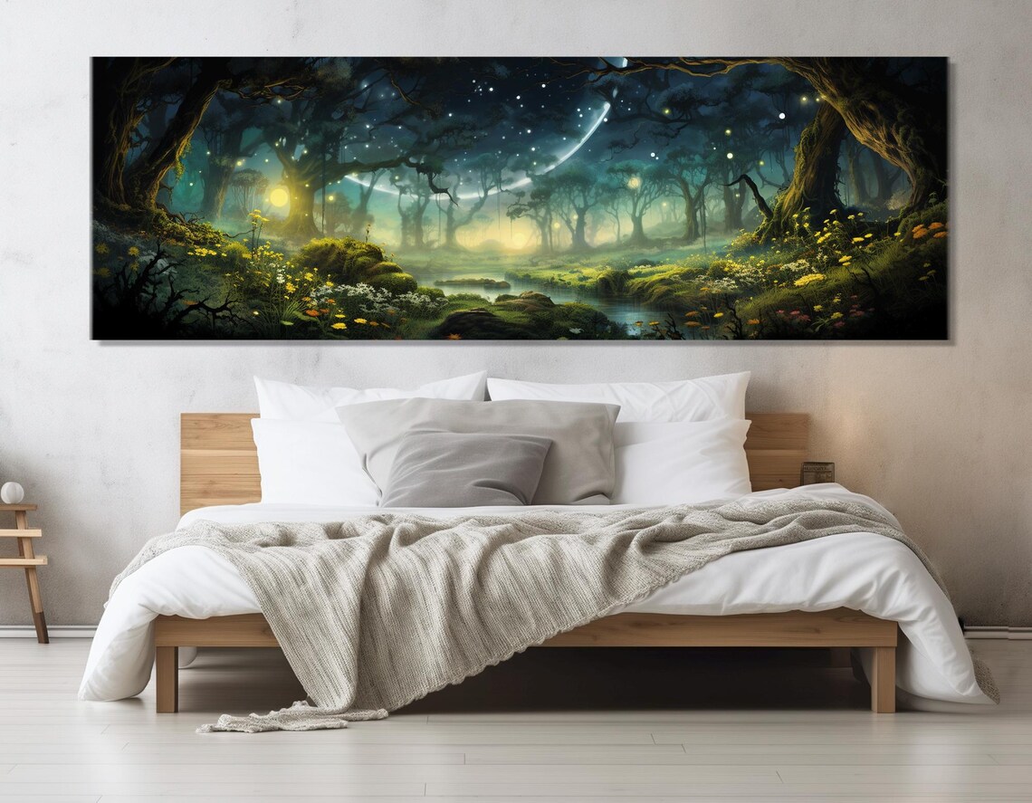 Fantasy Forest Fireflies Art Print, Fairytale Nature