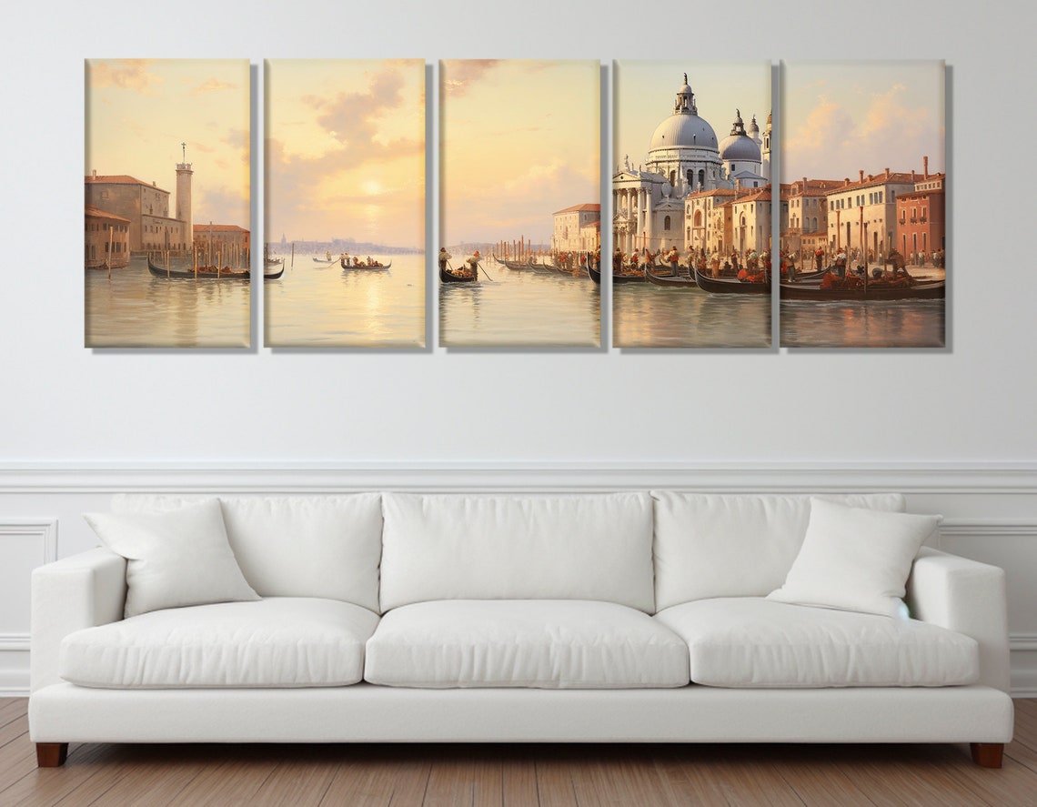 Gondoliers In The Grand Canal Of Venice Near Santa Maria Della Salute Painting Vintage Venice Print Framed And Ready To Hang - Image 2