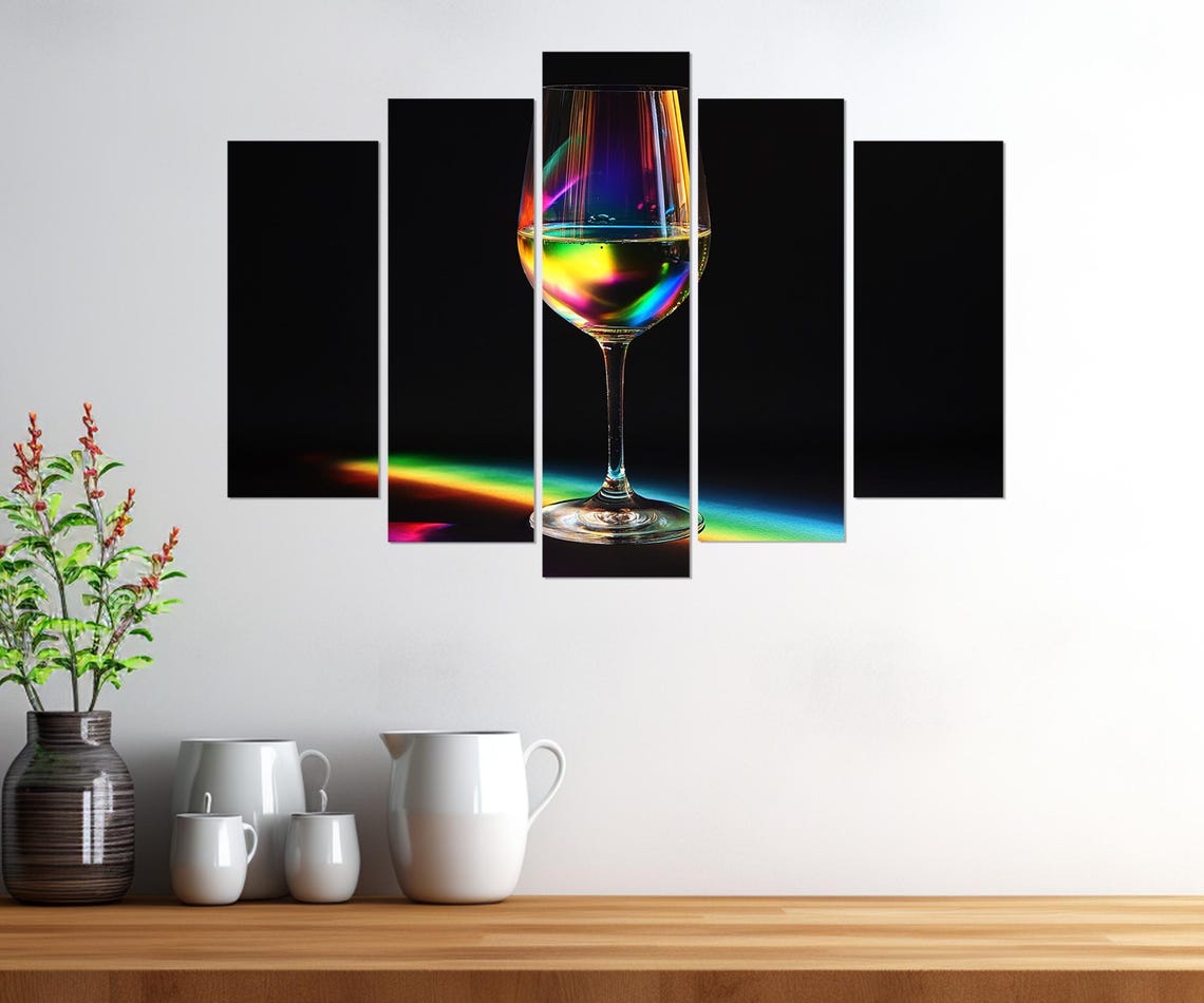 Wine Glass Rainbow Refraction Prism Black Background Kitchen Poster - Image 3