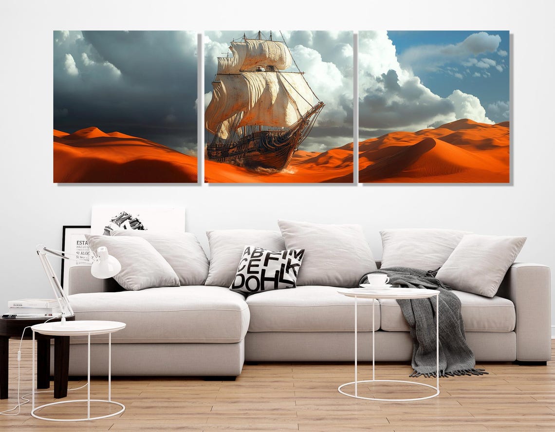 Tall Ship Crossing Red Desert Dunes Storm Sky Surreal Sailing Poster - Image 4