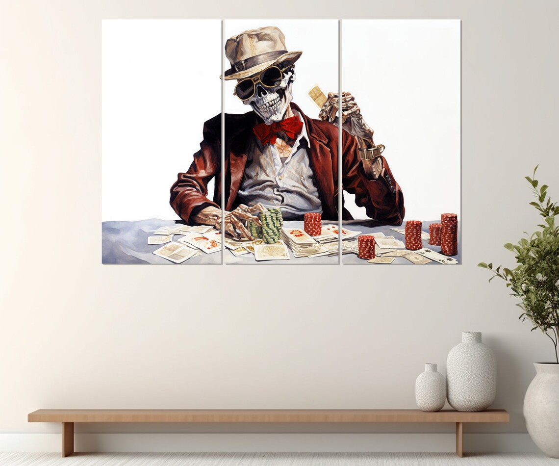 Skeleton In Sunglasses Playing Poker Chips Card Table Gambler Art Poster - Image 4