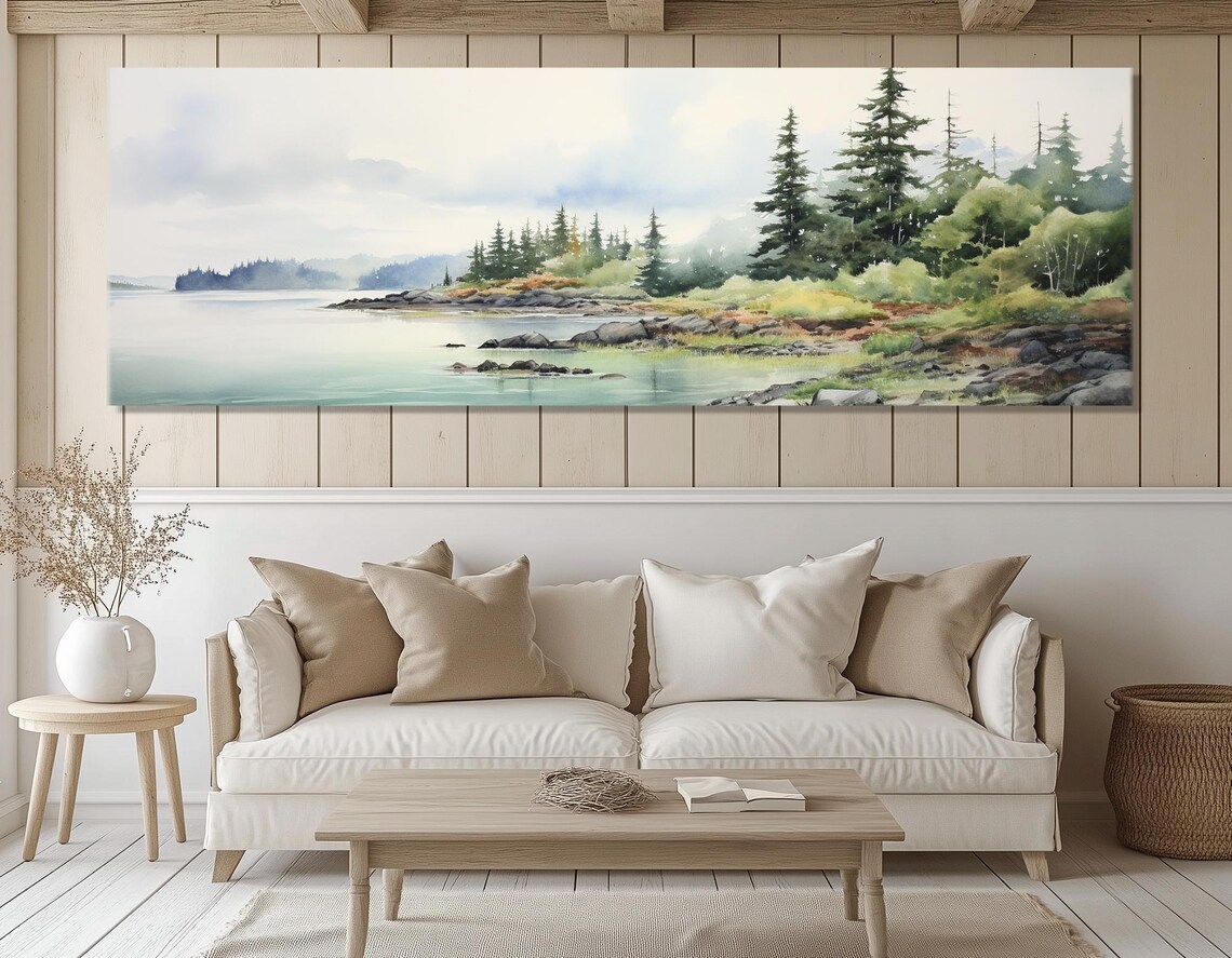Isle Royale Lake Superior Pine Shore Misty Watercolor Travel Poster