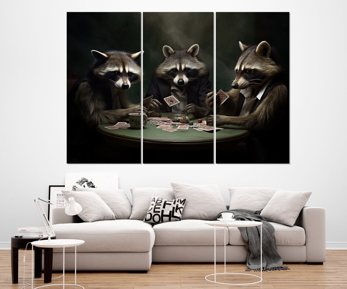 Raccoons Playing Poker Table Cards Chips Funny Animal Night Wall Art Poster - Image 2