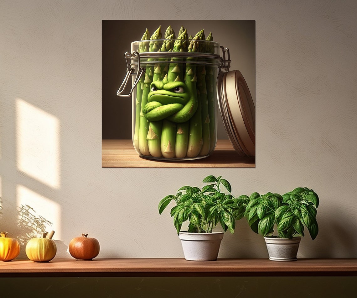 Grumpy Asparagus In Glass Jar Funny Kitchen Vegetable Wall Art Print - Image 3