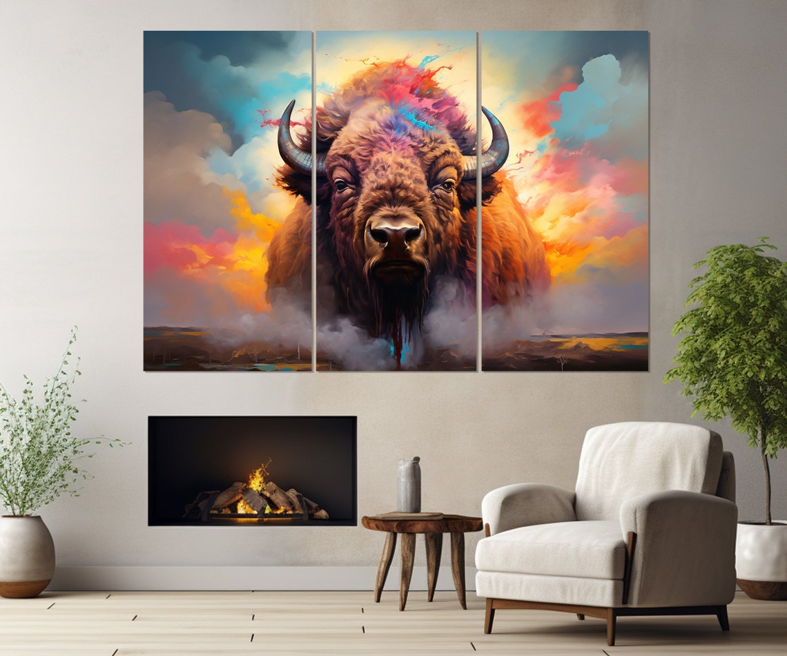 Majestic Bison Emerging From Colorful Sunset Clouds Wildlife Poster - Image 4