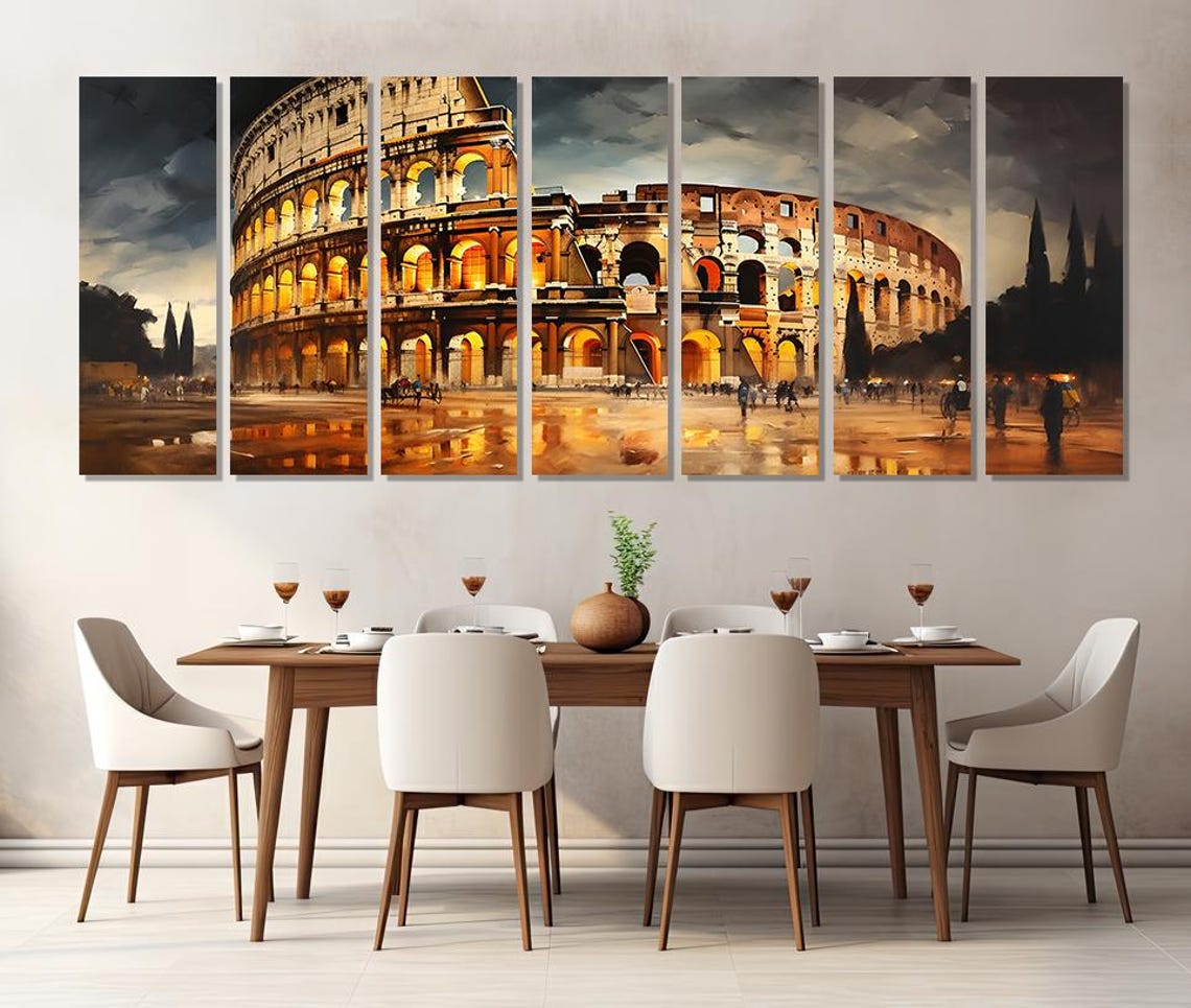 Colosseum Rome Italy Golden Hour Panoramic Three Panel Triptych Poster - Image 3