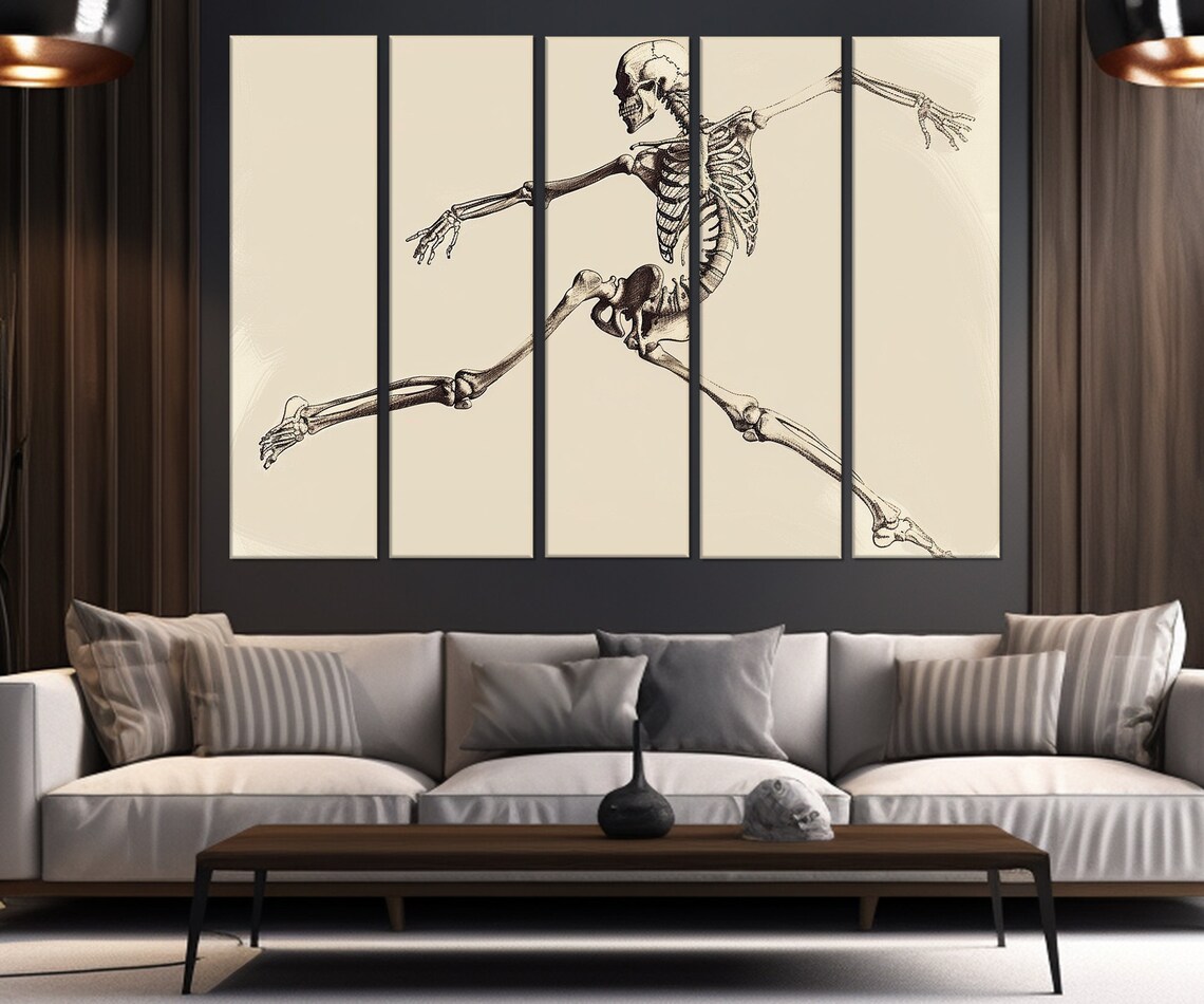 Running Human Skeleton Vintage Anatomy Illustration Triptych Medical Office Wall Art - Image 2