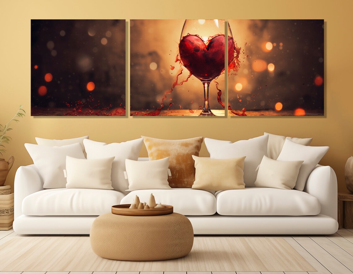Heart Shaped Red Wine Splash Glass Warm Bokeh Dining Room Wall Art Poster - Image 3