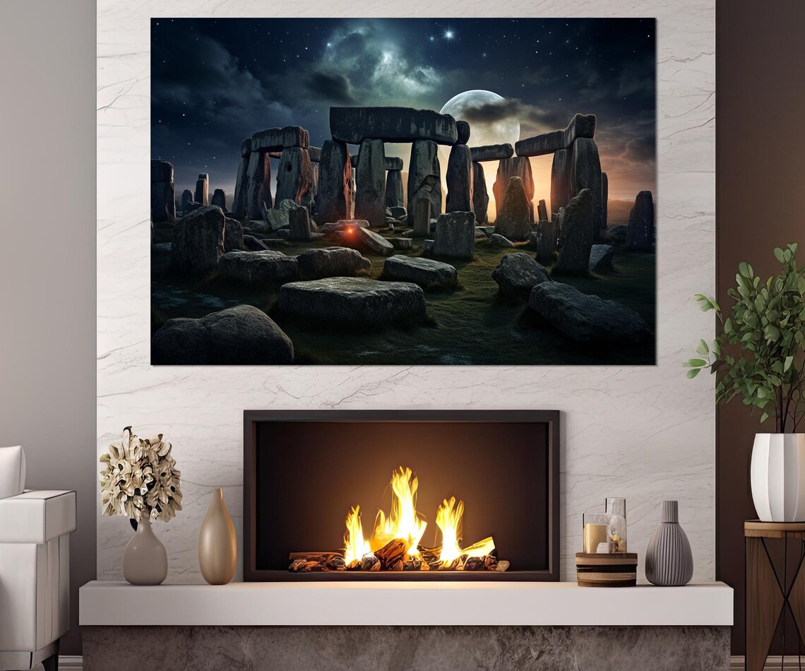 Stonehenge Night Moonlit Fantasy Painting Ancient Stones Travel Poster