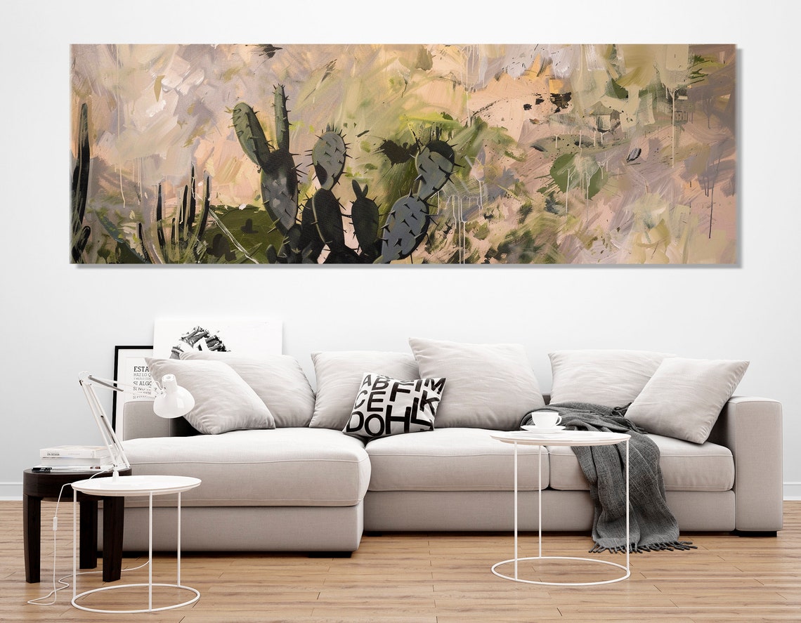 Abstract Prickly Pear Cactus Desert Landscape Earthy Tones Art Poster