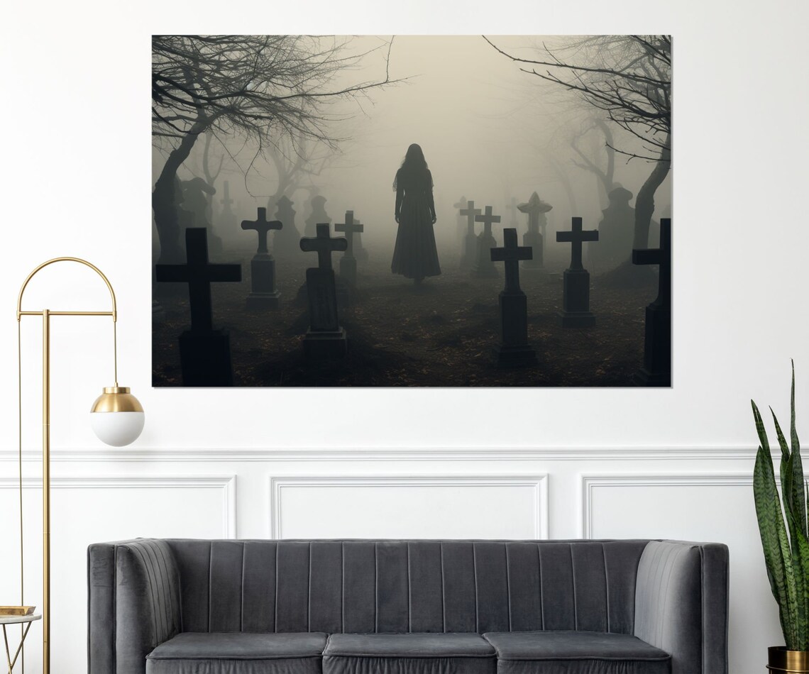 Woman in the Cemetery, Vintage Gothic Poster Print