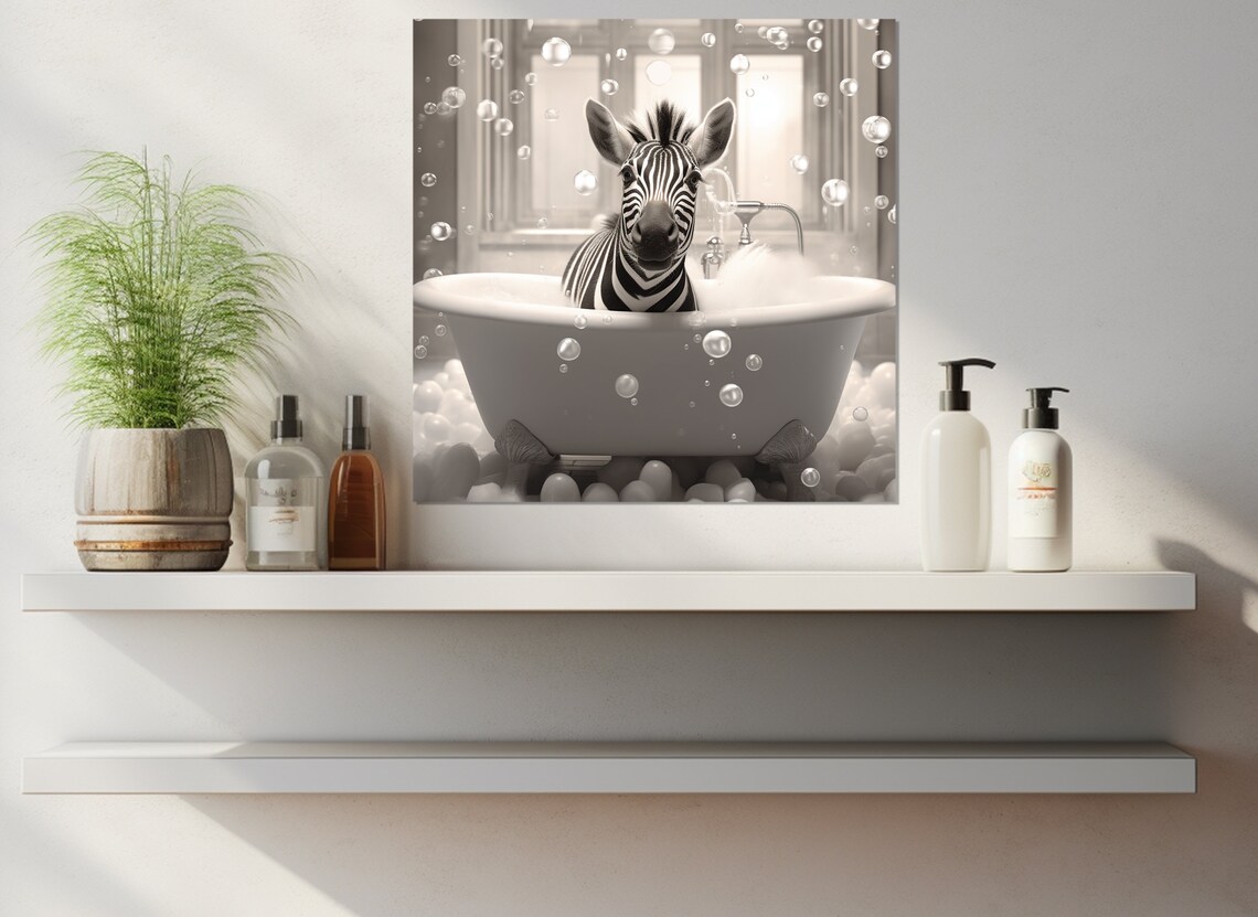 Cute Zebra In The Bathtub, Bathroom Wall Art Print - Image 2