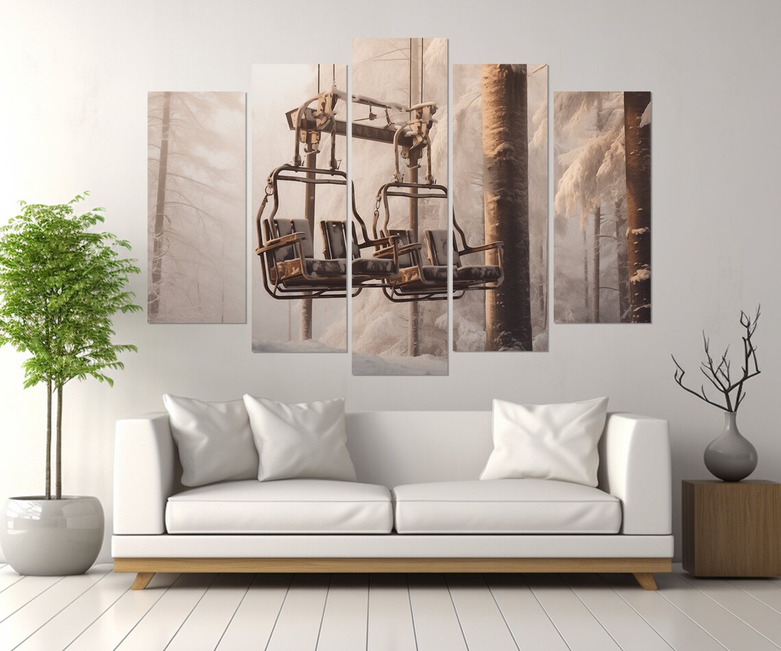 Chairlift Winter Cable Car Ski Lift Art Print - Image 3