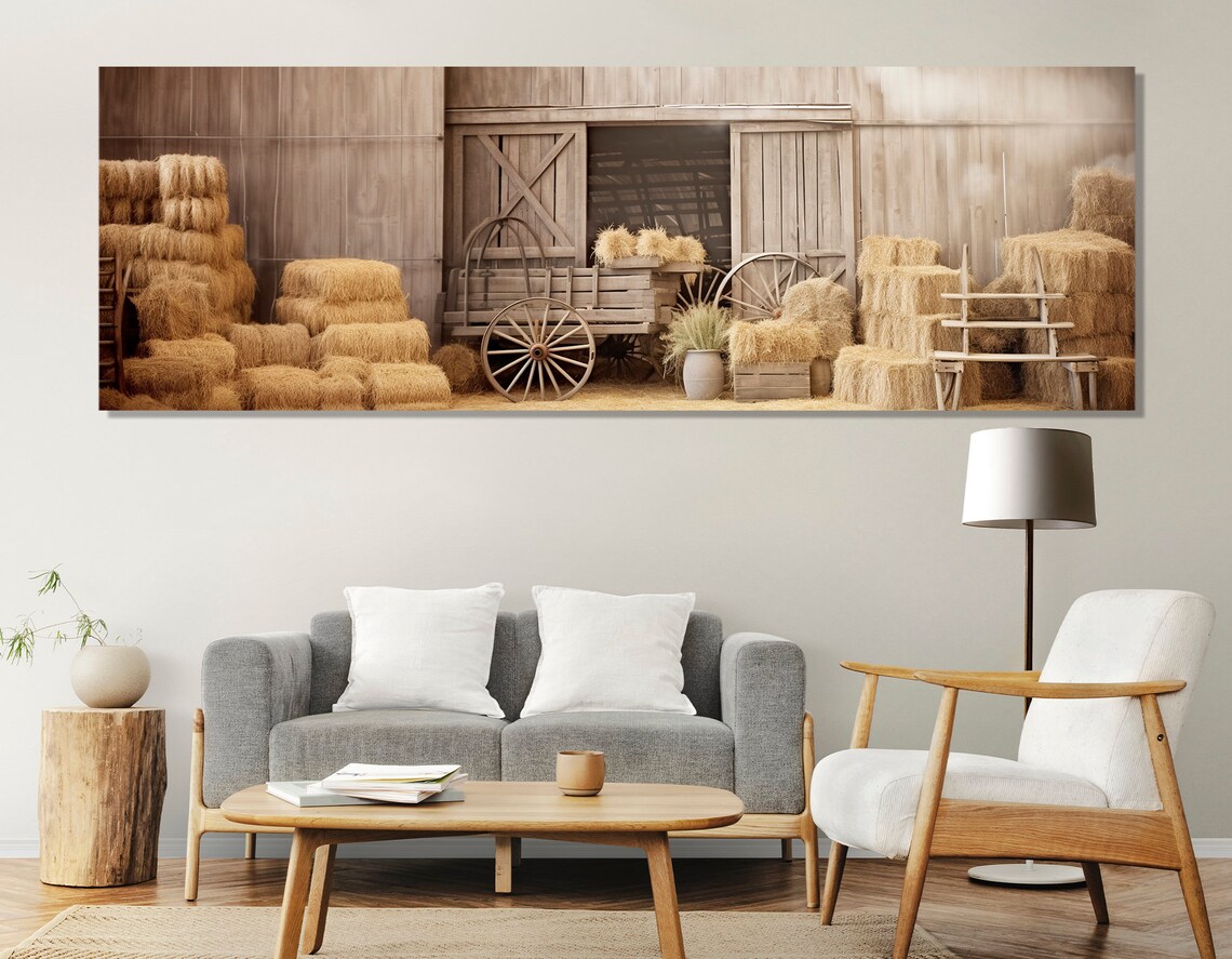 Rustic Hayloft Painting Art Print, Farmhouse Decor
