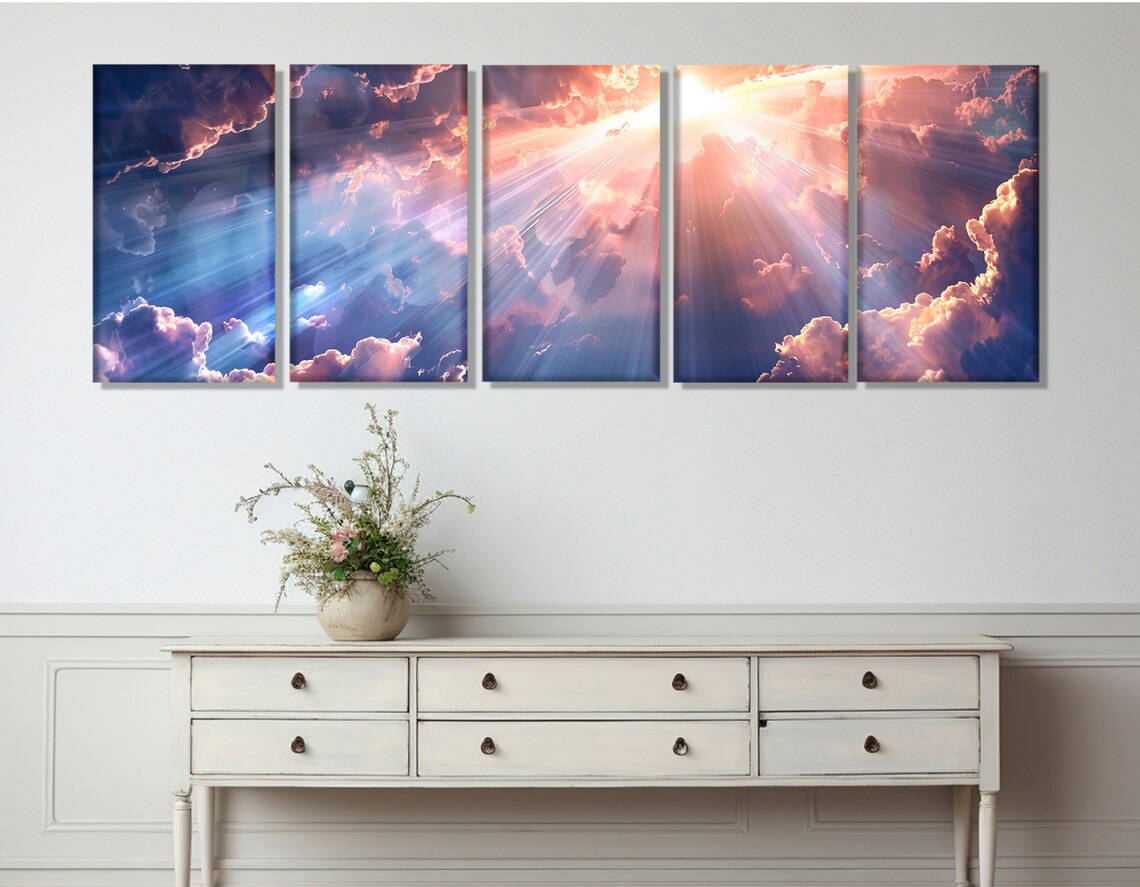 Heavenly Beams of Light Through Clouds Art Print - Image 2