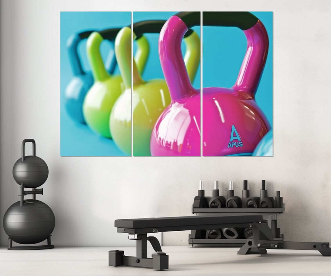 Colorful Kettlebells Pink Green Blue Gym Workout Fitness Strength Poster - Image 4
