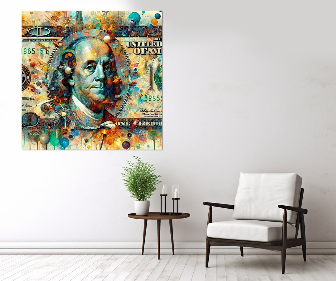 Hundred Dollar Bill Abstract Money Art Benjamin Franklin Poster - Image 4