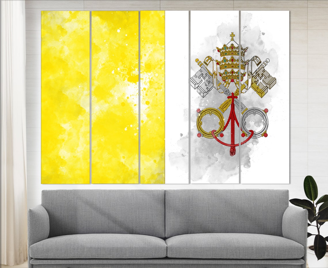 Vatican City Flag Watercolor Papal Tiara Emblem Canvas Wall Art Poster - Image 2