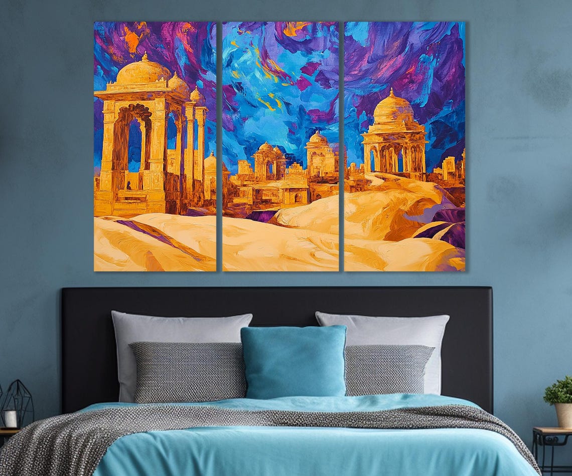 Abstract Bada Bagh Jaisalmer Painting Print Bada Bagh Temple Ancient Indian Wall Art Indian Architecture Framed Ready To Hang - Image 4