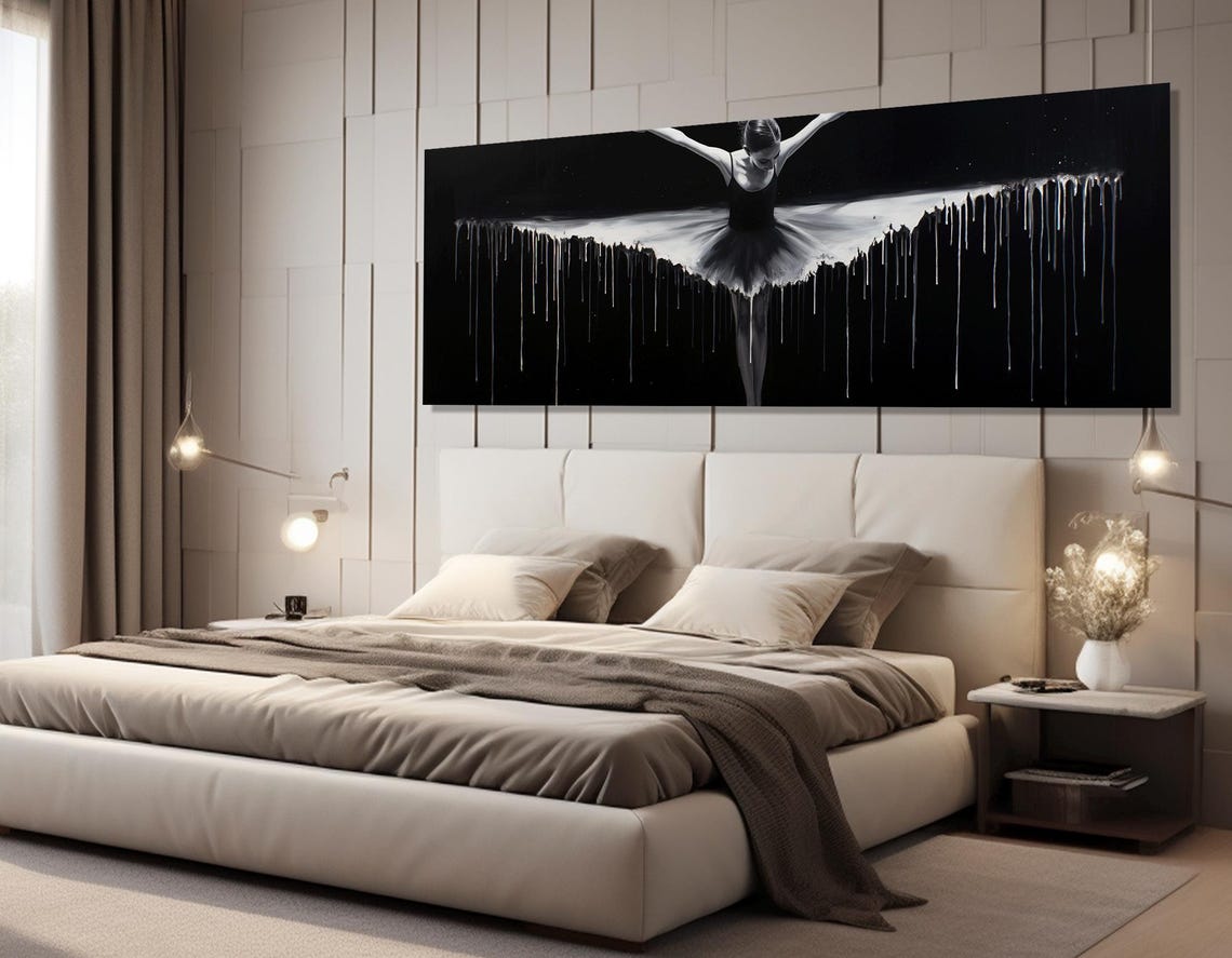 Ballerina Dancer Dripping Paint Abstract Black White Panorama Poster - Image 2