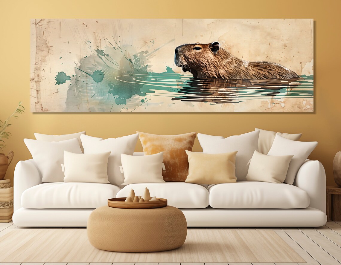 Capybara Swimming Abstract Watercolor Minimalist Animal Poster - Image 2