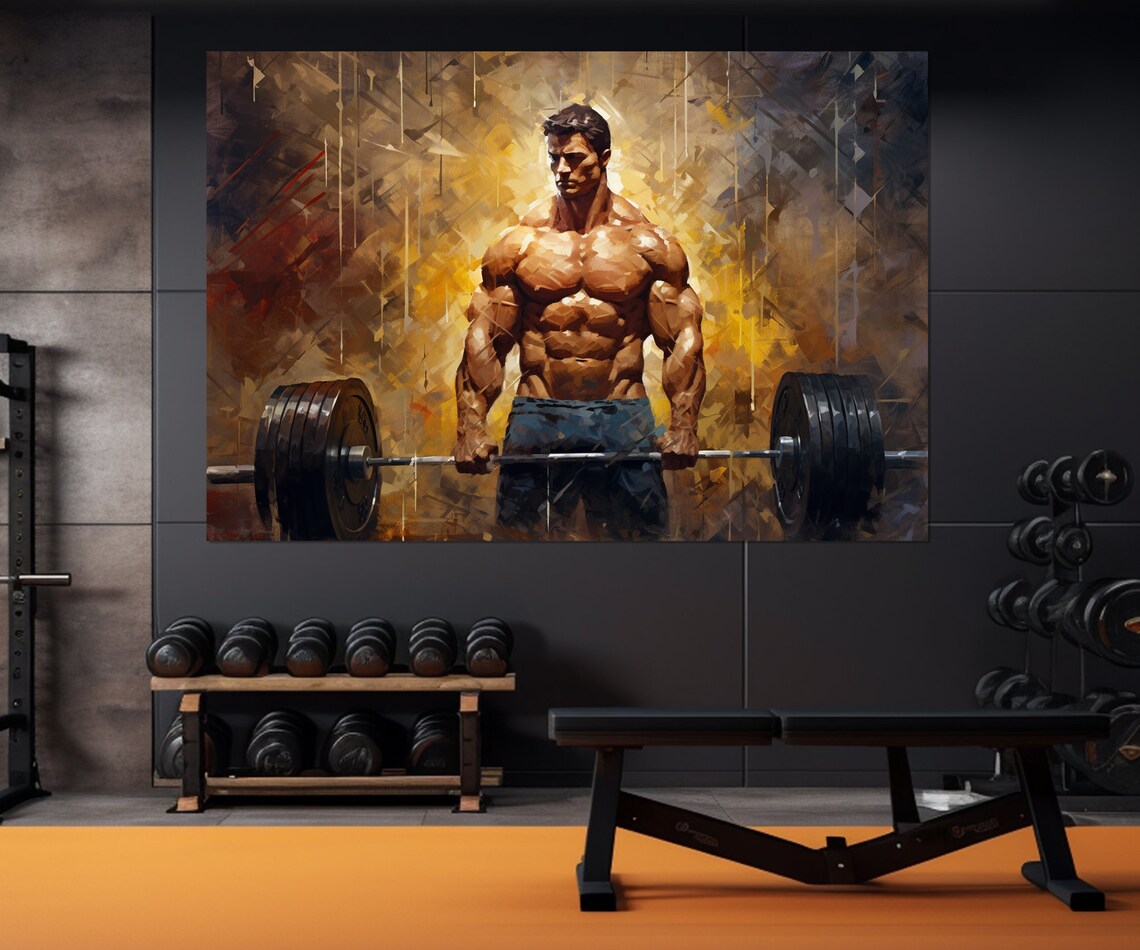 Muscular Weightlifter With Heavy Barbell Golden Abstract Gym Wall Art - Image 3